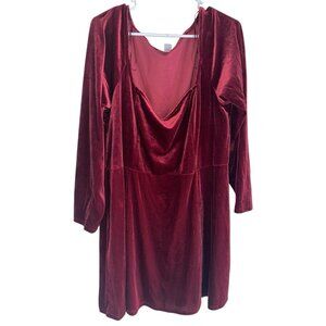 Old Navy Fit & Flare Mini Velvet Dress Long Sleeve Vamp Glam Maroon Womens XXL